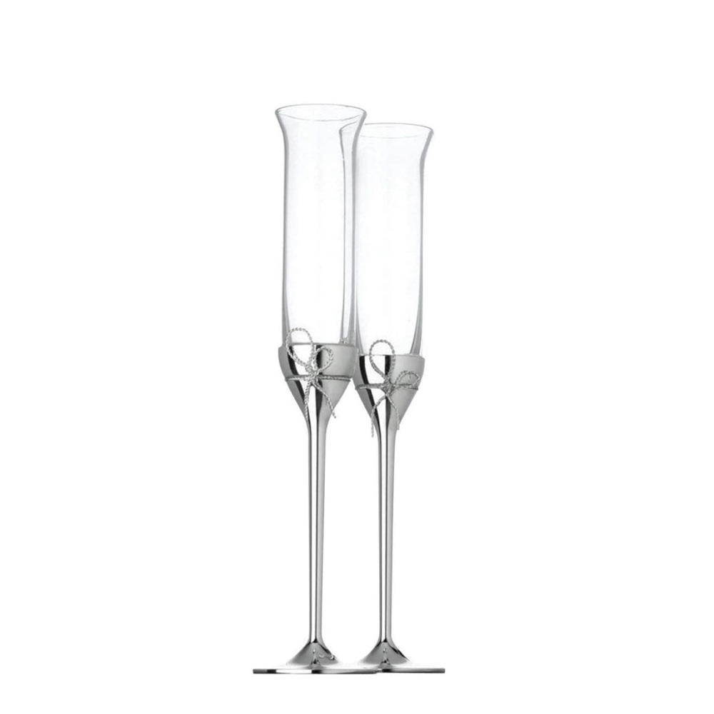 NEW Vera Wang Wedgewood Love Knot Silver Champagne Flutes‎ Set of 2